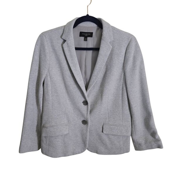 Talbots NWOT Neutral Gray Tweed 2 Button Blazer Career Office Spring Size 10p - Picture 1 of 6